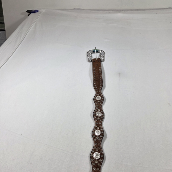 NOCONA Belt Leather Brown White Western Belt Silver Details Cowhide Large Unisex - Picture 2 of 8